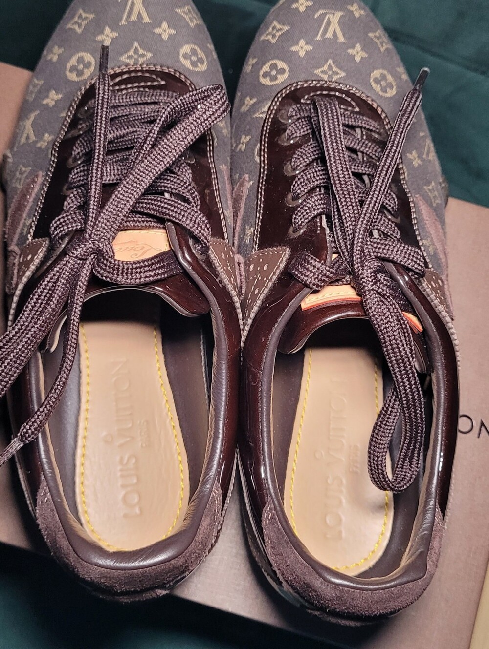 Louis Vuitton Brown Monogram Patent-Trim Sneakers - Picture 5 of 8